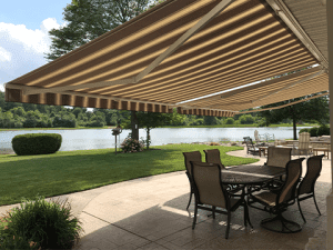 An open patio awning over a residential home in the Mid-Atlantic